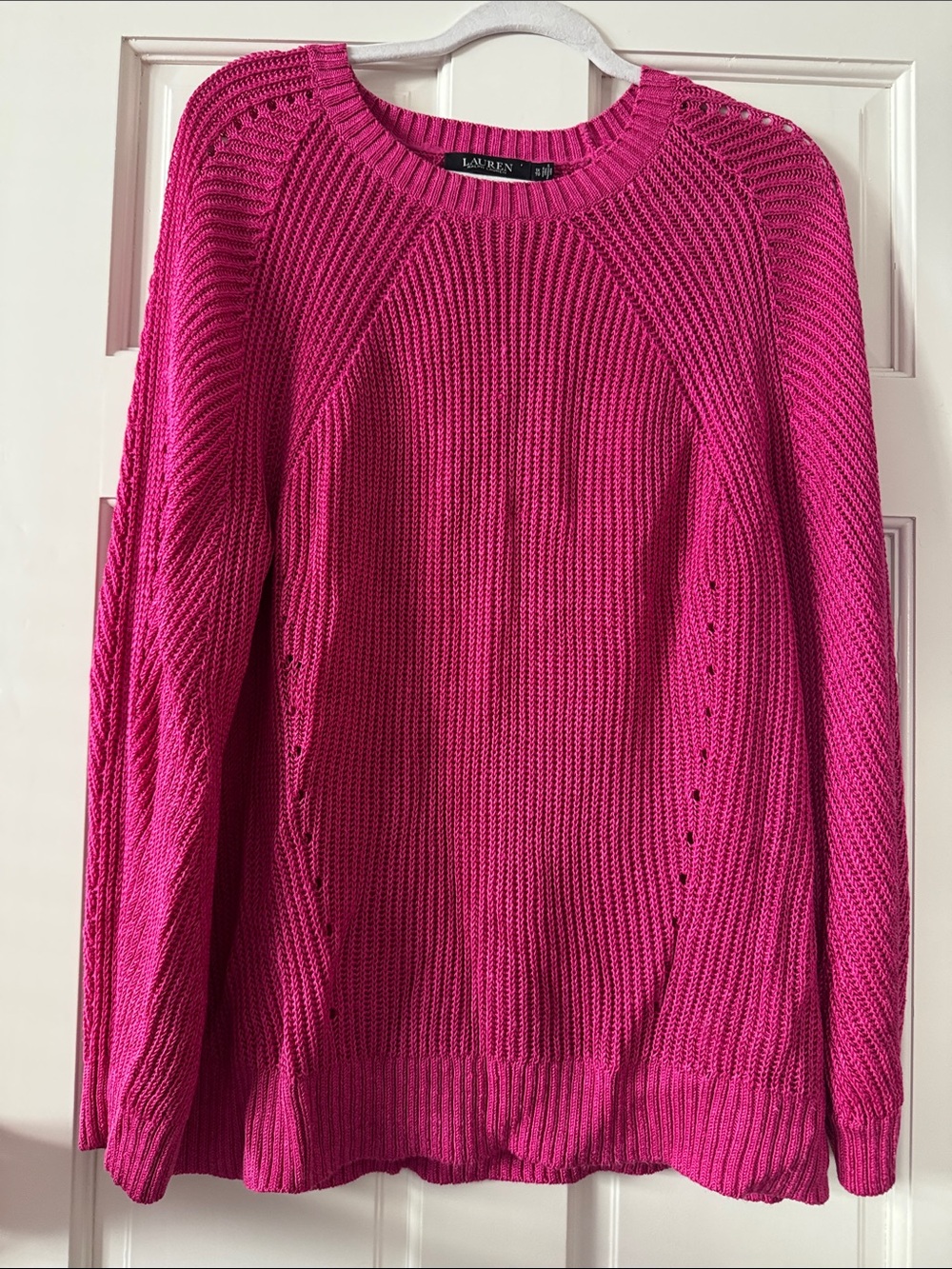 Lauren Ralph Lauren Bright Pink Cable-Style Crewneck Sweater